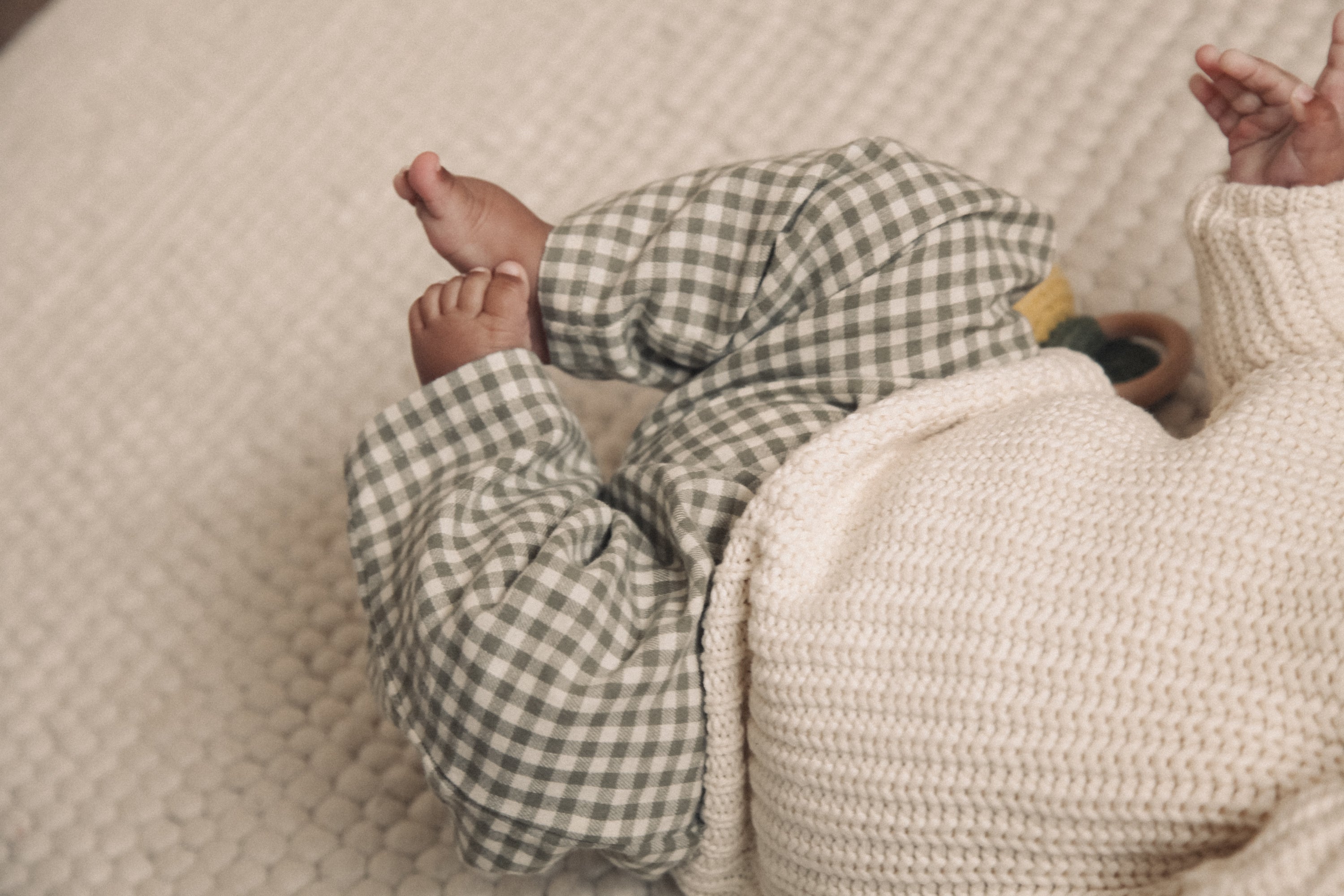 Sage Green/Gingham Brushed Cotton Wide Leg Trousers