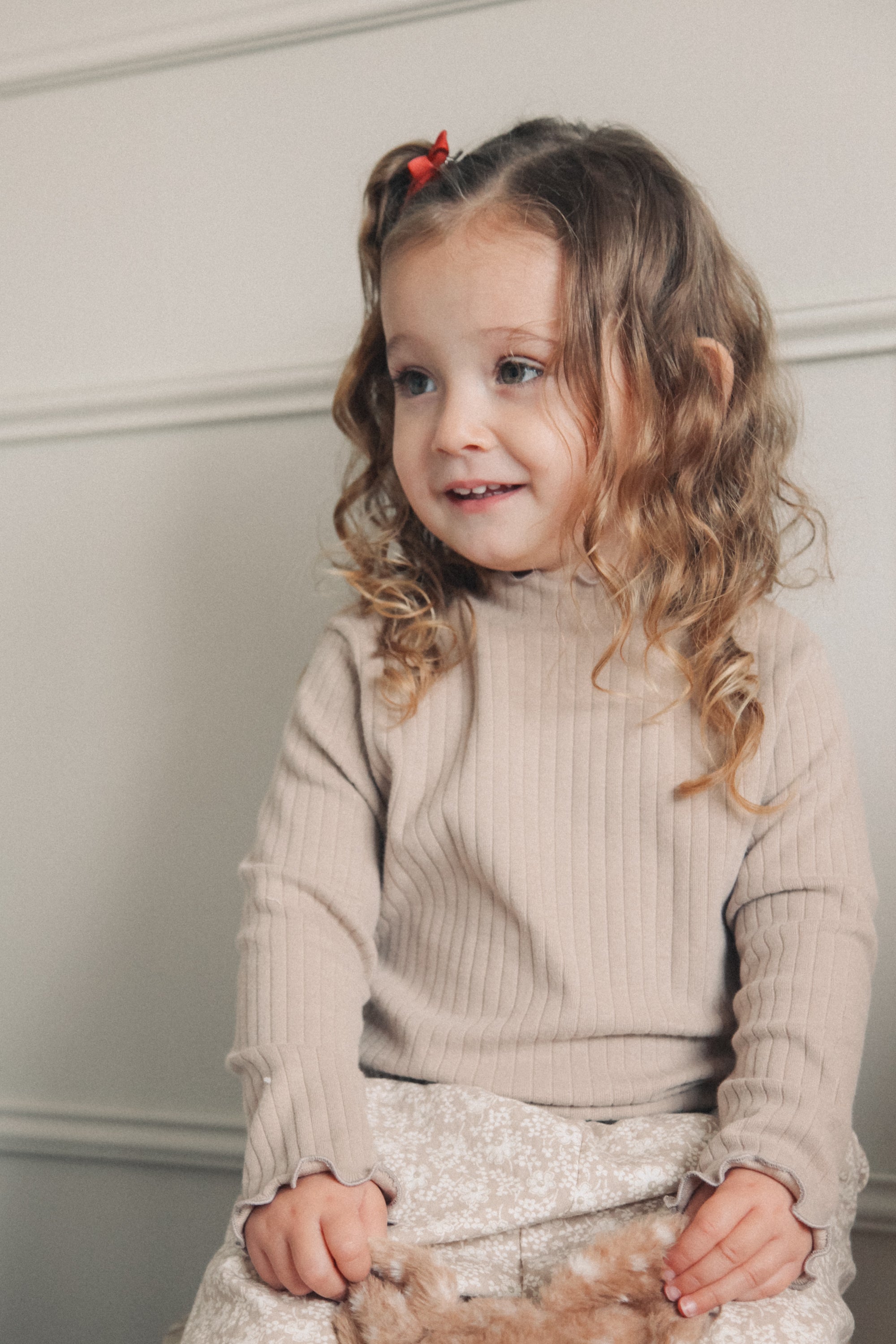 Ultra Soft Ribbed Long Sleeve Top in Light Brown