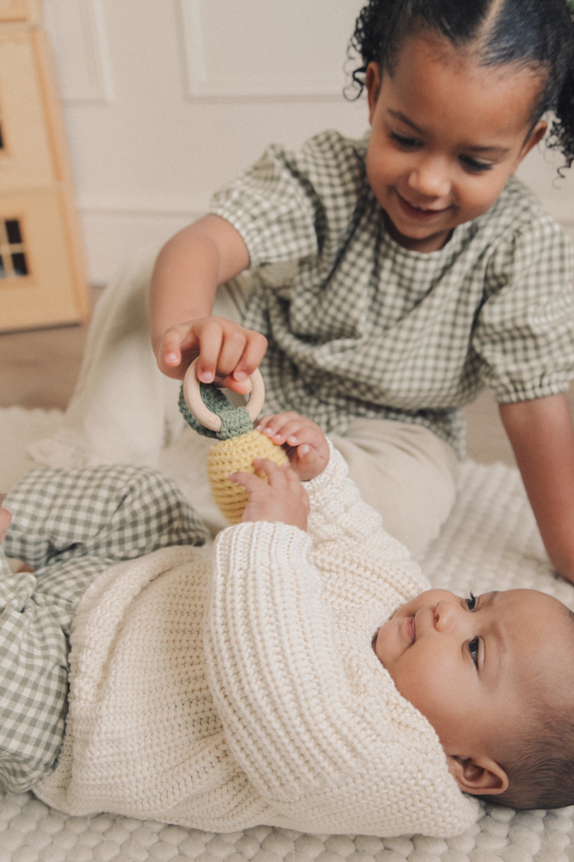 Sage Green/Gingham Brushed Cotton Wide Leg Trousers