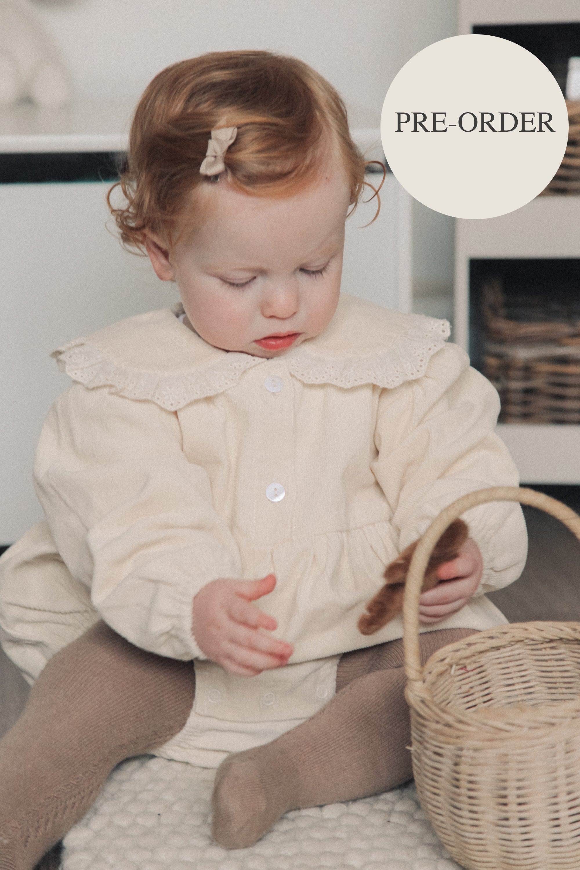 PRE-ORDER Cream/Cord Oversized Broderie Frill Collar Romper