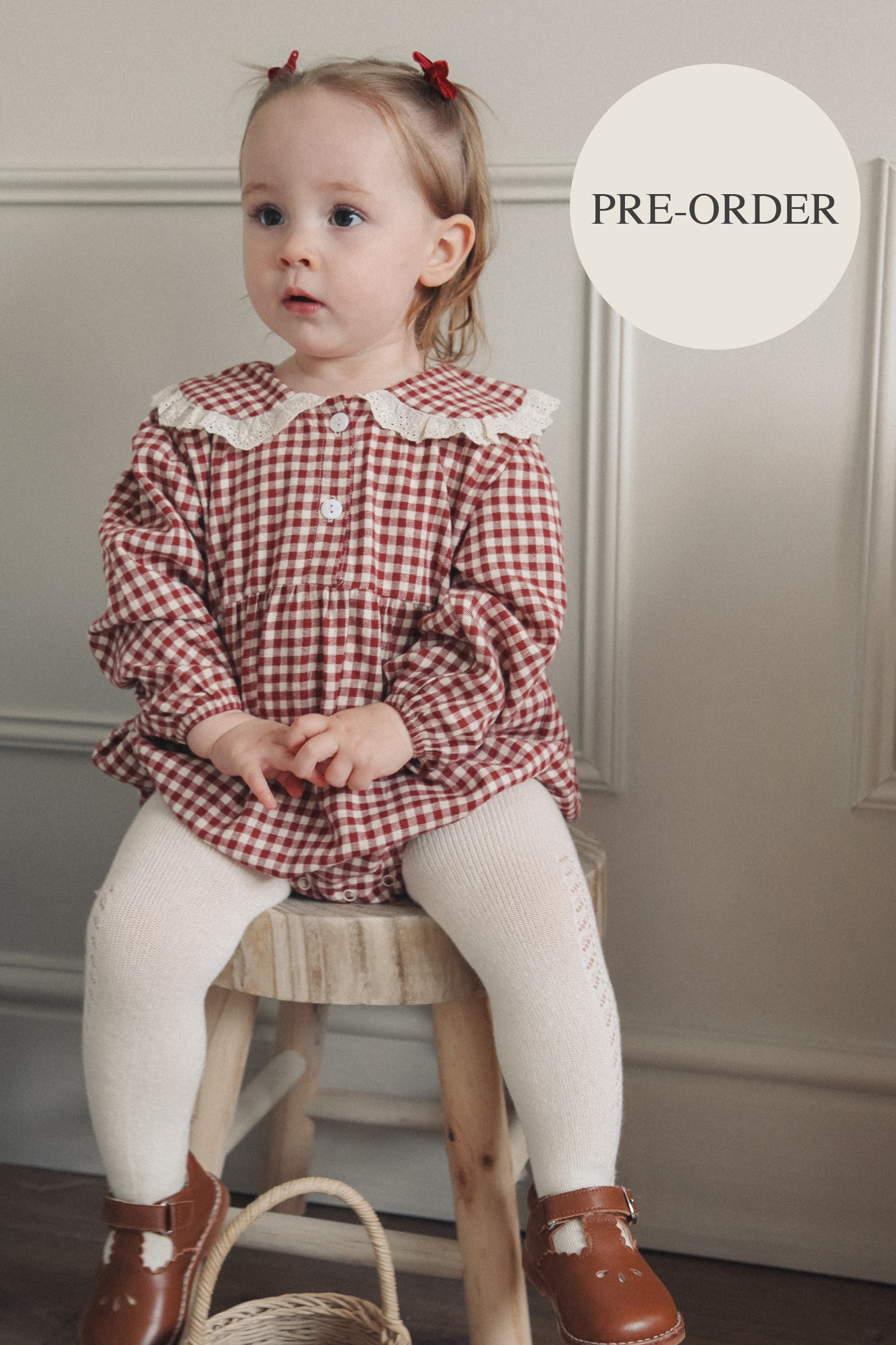 PRE-ORDER Berry/Gingham Oversized Frill Collar Romper