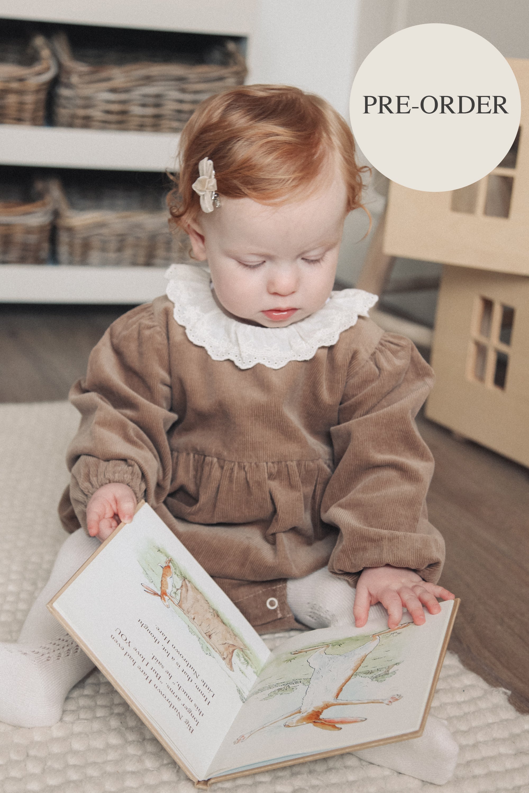 PRE-ORDER Brown/Cord Frill Collar Long Sleeve Romper