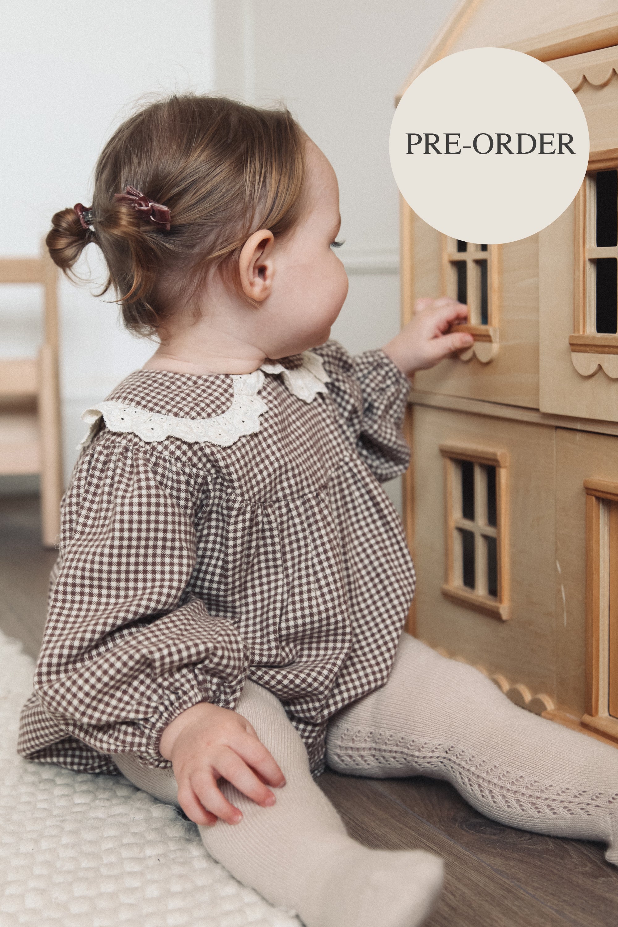 PRE-ORDER Brown/Gingham Frill Collar Romper