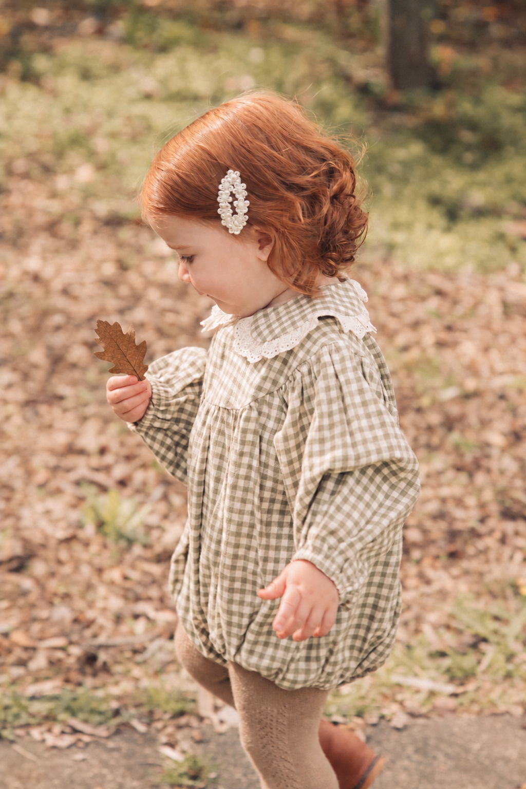 Sage Green/Gingham Frill Collar Romper
