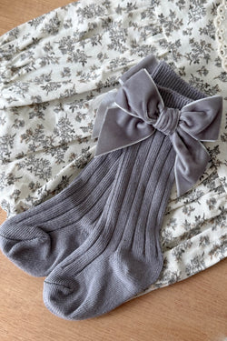 Charcoal Velvet Bow Knee High Socks