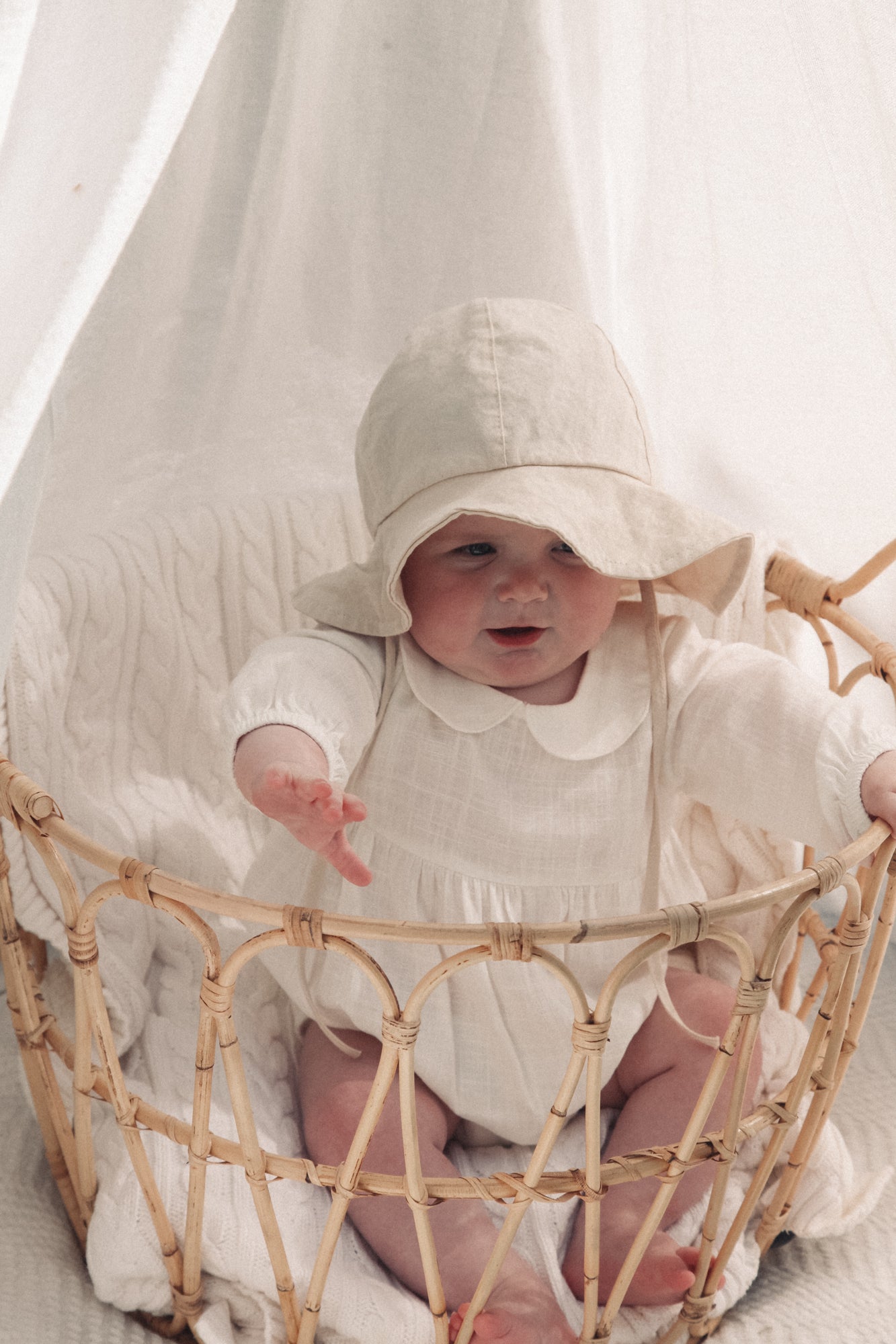 Minnie and Monty Beige Cotton Bucket Hat