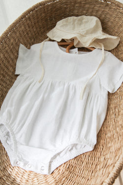 Minnie and Monty Linen Short Sleeve Romper in White