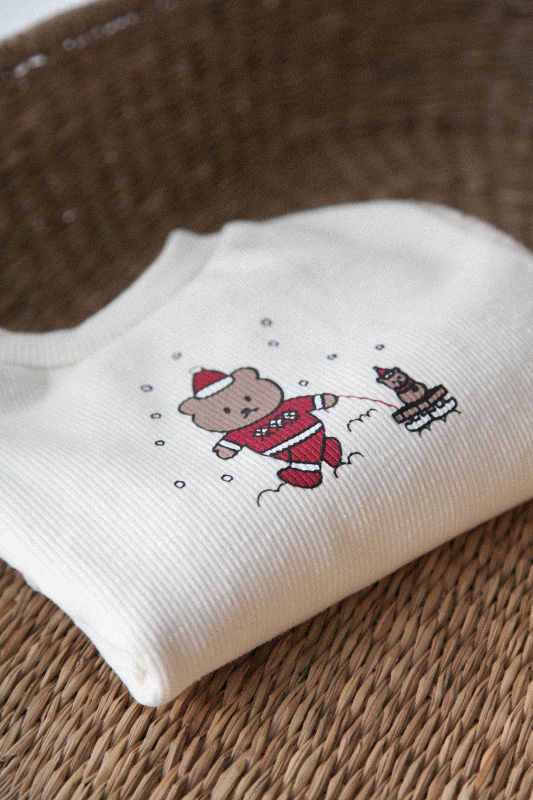 Cream Boucle Sleeve Christmas Bear Jumper