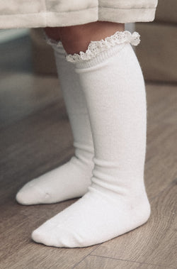 White Lace Trim Knee High Socks