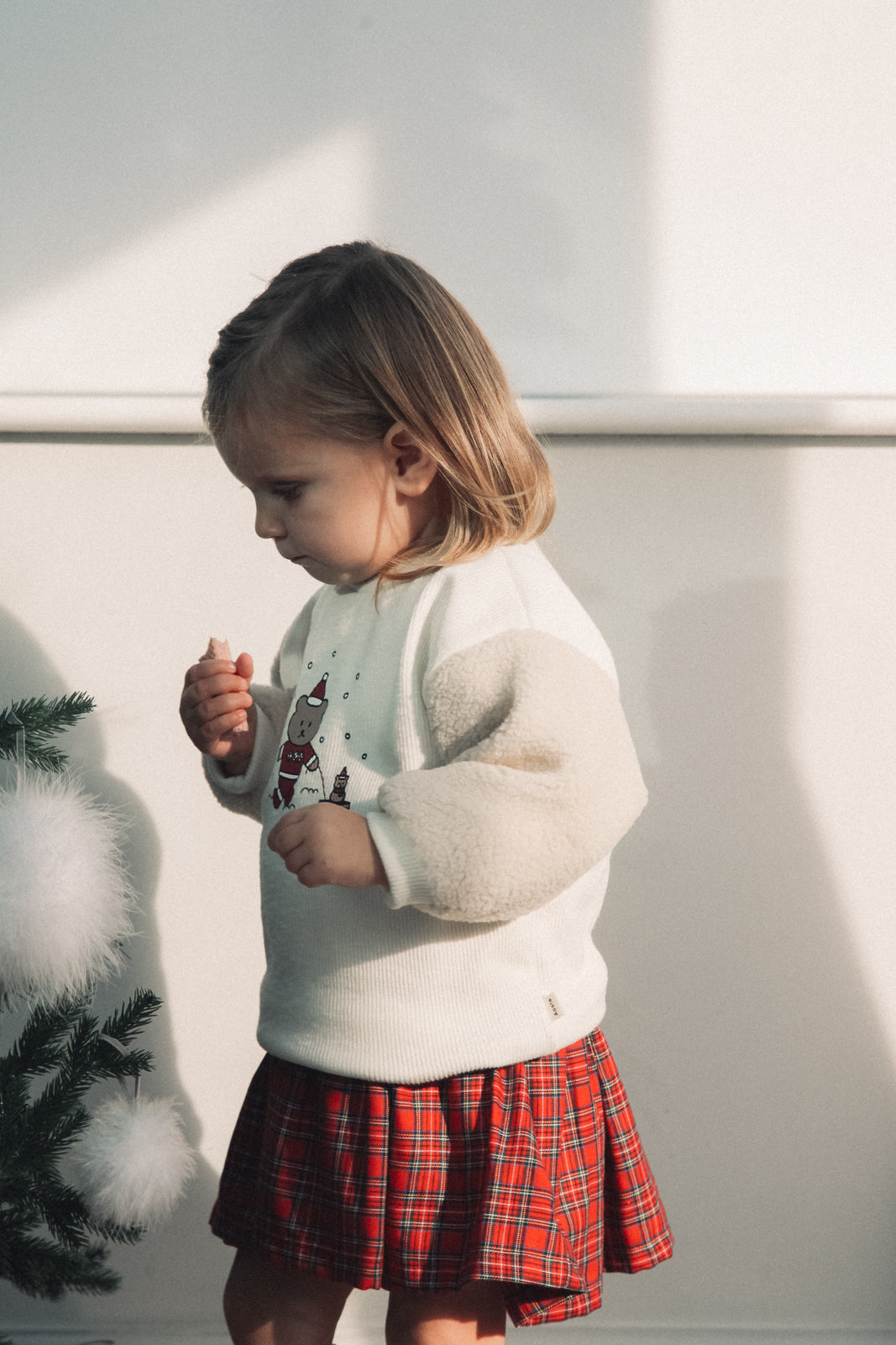 Cream Boucle Sleeve Christmas Bear Jumper