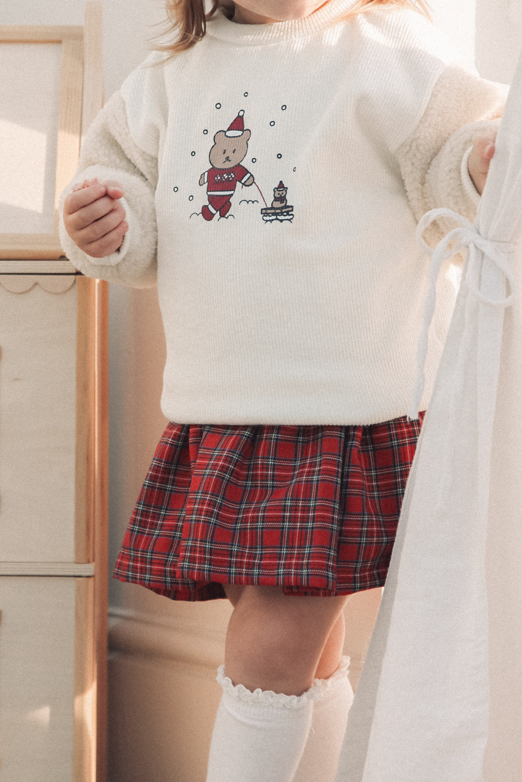 Cream Boucle Sleeve Christmas Bear Jumper