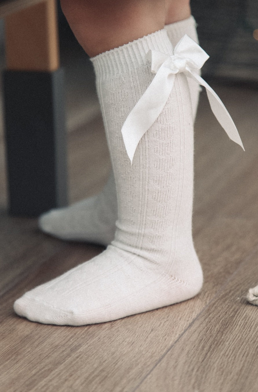 Ivory Bow Knee High Socks