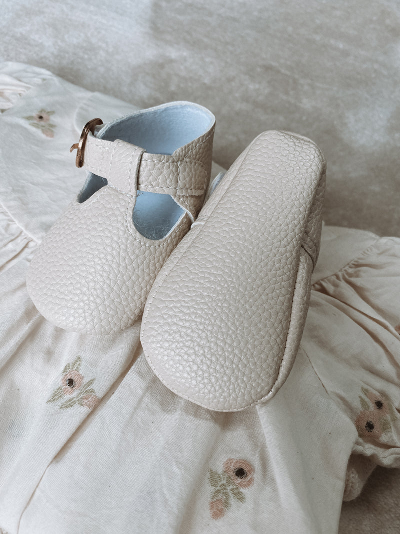 Nude Leatherette Textured Pram Shoes