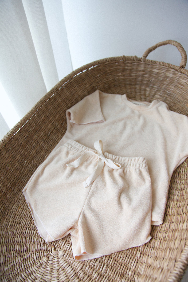 Minnie and Monty Soft Terry Towel Top & Shorts Set in Cream