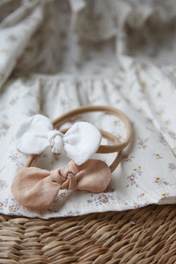 White & Tan Cotton Mini Bow Headbands (2 pack)