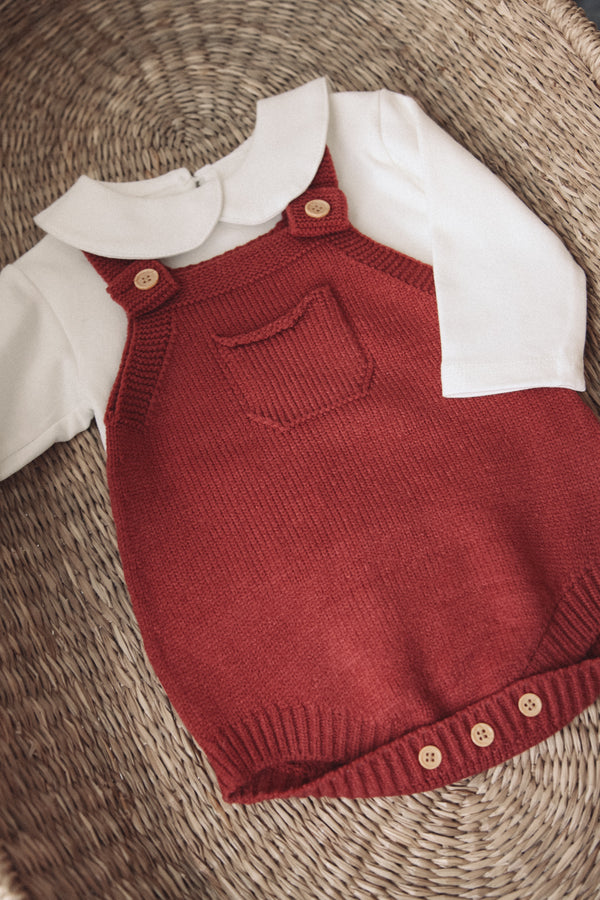 Berry Red Knitted Pocket Romper
