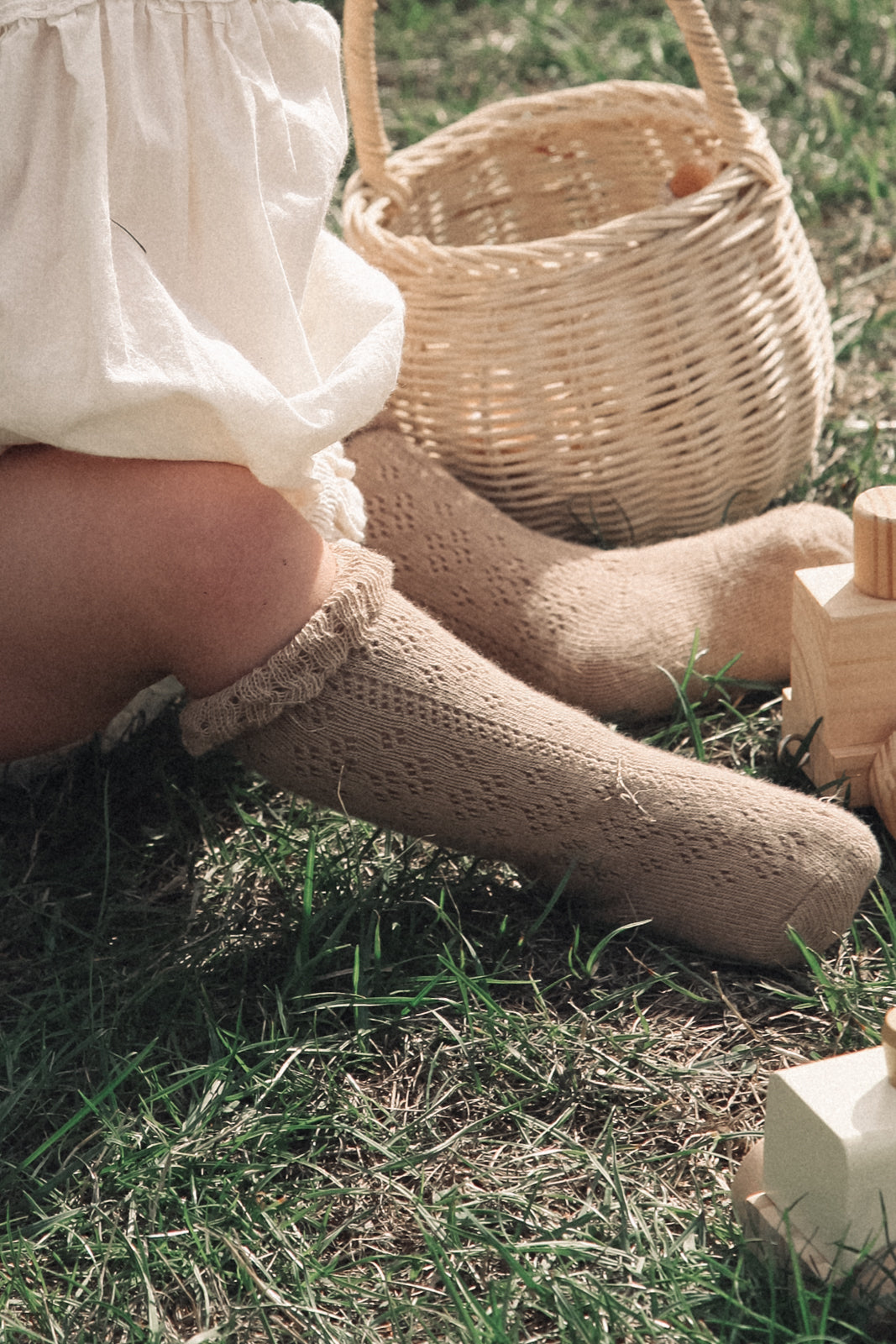 Beige Lace Openwork Frill Socks