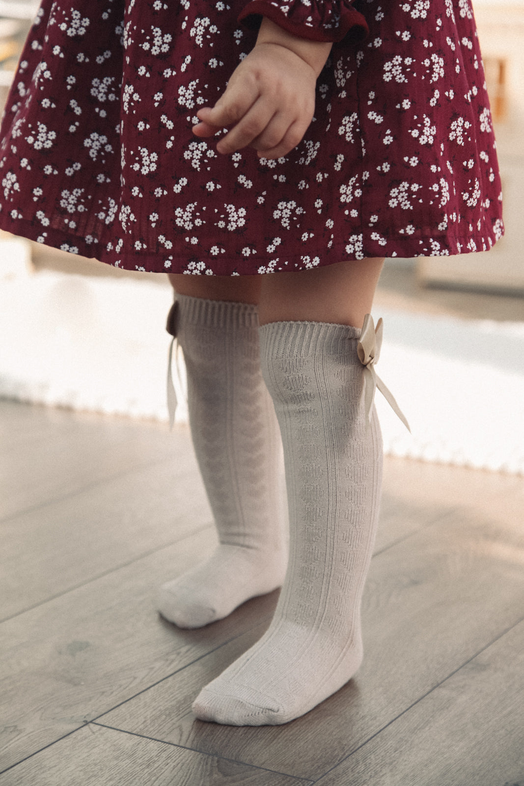 Minnie and Monty Beige Bow Knee High Socks