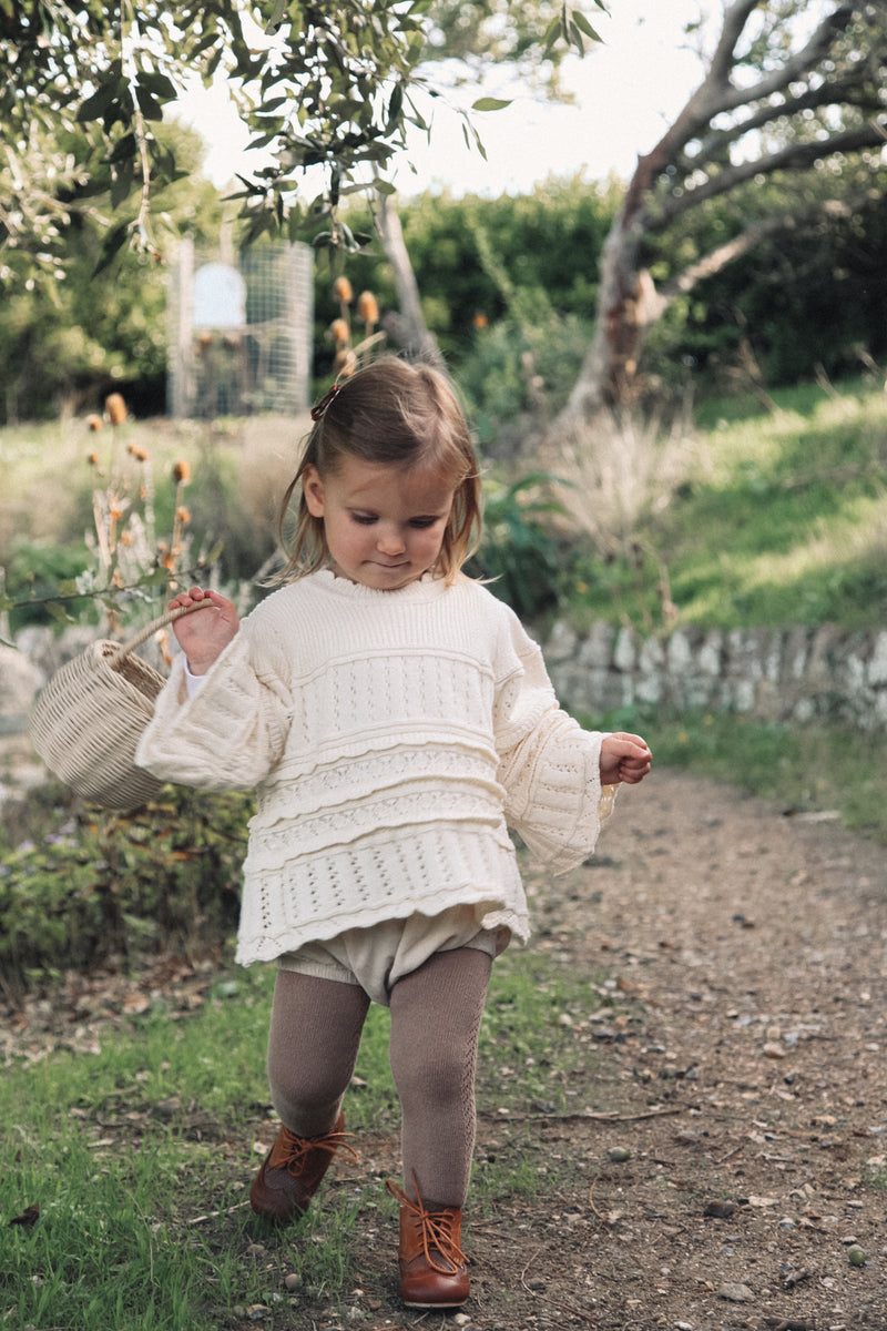 Minnie and Monty Cream Crochet Lace Flare Sleeve Knit Jumper