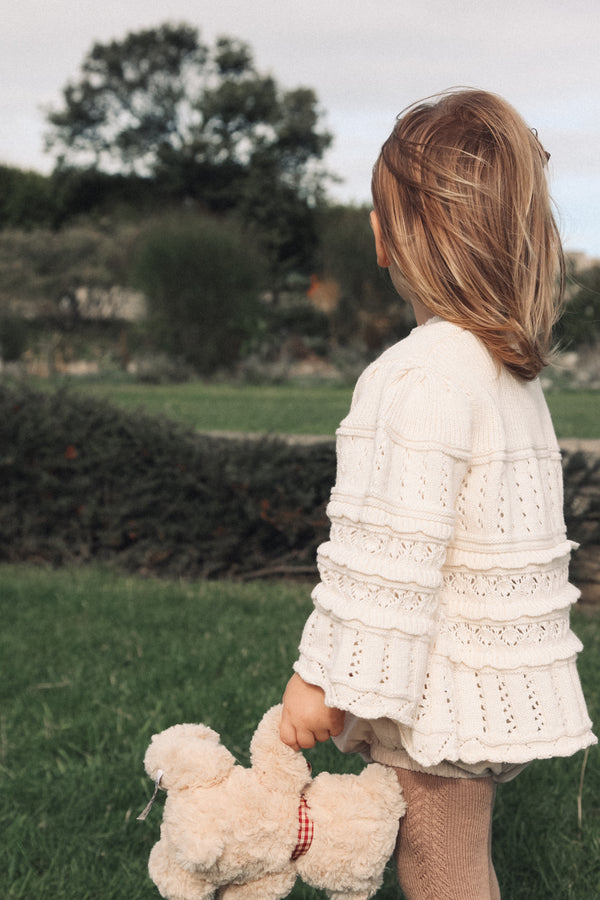 Minnie and Monty Cream Crochet Lace Flare Sleeve Knit Jumper