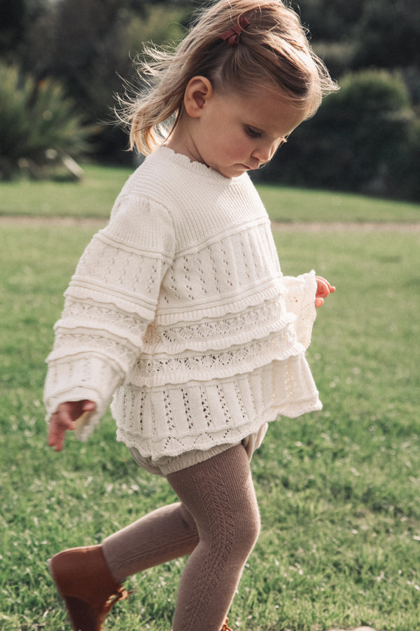 Minnie and Monty Cream Crochet Lace Flare Sleeve Knit Jumper